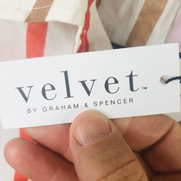 Velvet by Graham & Spencer Shirt Womens XS White Pink Brown Striped Button Front - Picture 5 of 16